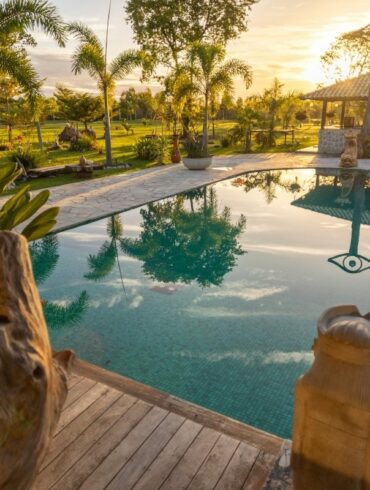 Serene Bali Poolside Retreat at Sunset