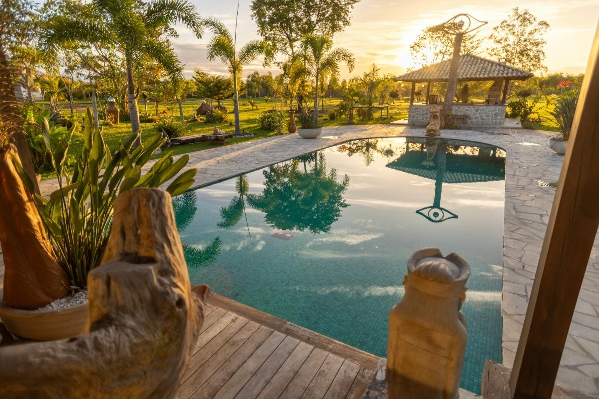 Serene Bali Poolside Retreat at Sunset