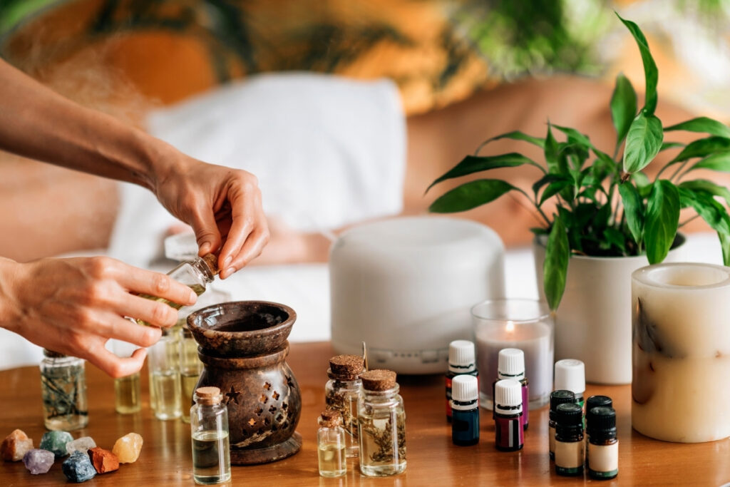 Pouring Aromatic Oil in Essential Oil Diffuser